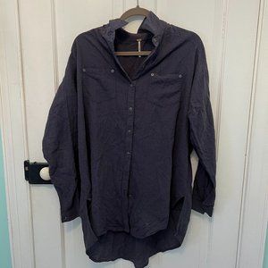 Free People Navy Oversized Female Crinkle Button Down | Size XS